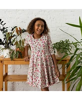 Mightly Girls Fair Trade Organic Cotton Print 3/4 Sleeve Twirl Dress