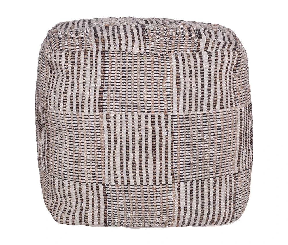 18" Brown Cotton Cube Geometric Pouf Ottoman