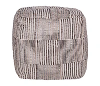 18" Brown Cotton Cube Geometric Pouf Ottoman