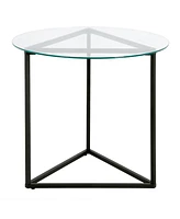 Modern Round End Table with Tempered Glass Top and Steel Frame