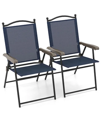 Set of 2 Patio Folding Sling Back Camping Deck Chairs
