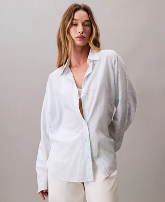 Calvin Klein Women's Stripe Dolman Sleeve Relaxed Button-Down Shirt
