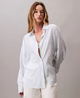 Calvin Klein Women's Stripe Dolman Sleeve Relaxed Button-Down Shirt