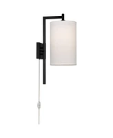 Bixby Modern Wall Mounted Lamps Set of 2 with Cord Black Metal Plug-In Light Fixture White Fabric Drum Shades for Bedroom Bedside House Reading Living