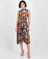 Tahari Asl Women's Printed Pleated Sleeveless Midi Dress