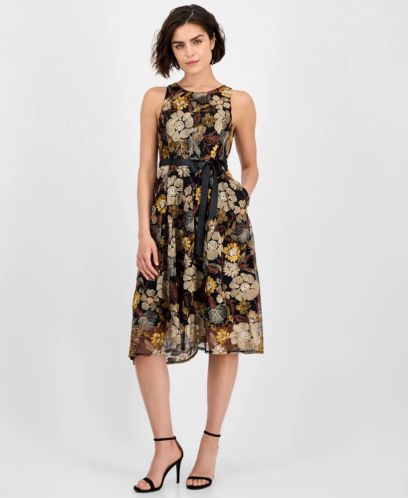 Tahari Asl Petite Embroidered Sleeveless Fit & Flare Dress