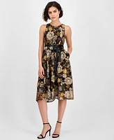 Tahari Asl Petite Embroidered Sleeveless Fit & Flare Dress