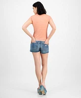 Guess Womens Short Sleeve Sunny Burnout Tee Lace Trimmed Denim Katie Shorts