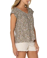 Liverpool Los Angeles Petite Printed Tie-Back Dolman-Sleeve Top