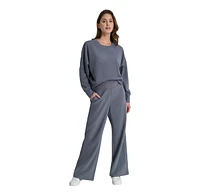 Dkny Women's Embroidered Logo Pull On Wide Leg Pants