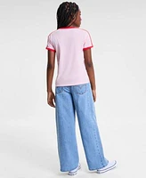 Levis Big Girls Sporty V Neck T Shirt High Rise Baggy Embroidered Jeans