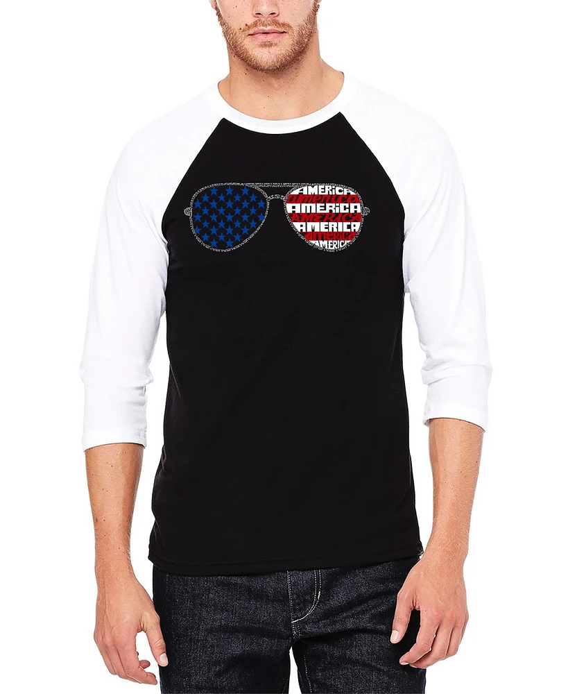 La Pop Art Men's American Sunglasses Raglan Baseball Word T-Shirt
