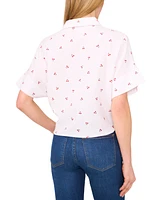 CeCe Women's Printed Cotton Dolman-Sleeve Button-Front Blouse