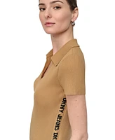 Dkny Jeans Women's V-Neck Side-Logo Rib-Knit Short Sleeve Polo Top - W9B