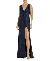 Mac Duggal Women's Ieena V-Neck Sequin Wrap Waist Gown