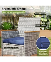 9 Pieces Patio Pe Wicker Dining Set for Deck, Garden and Yard