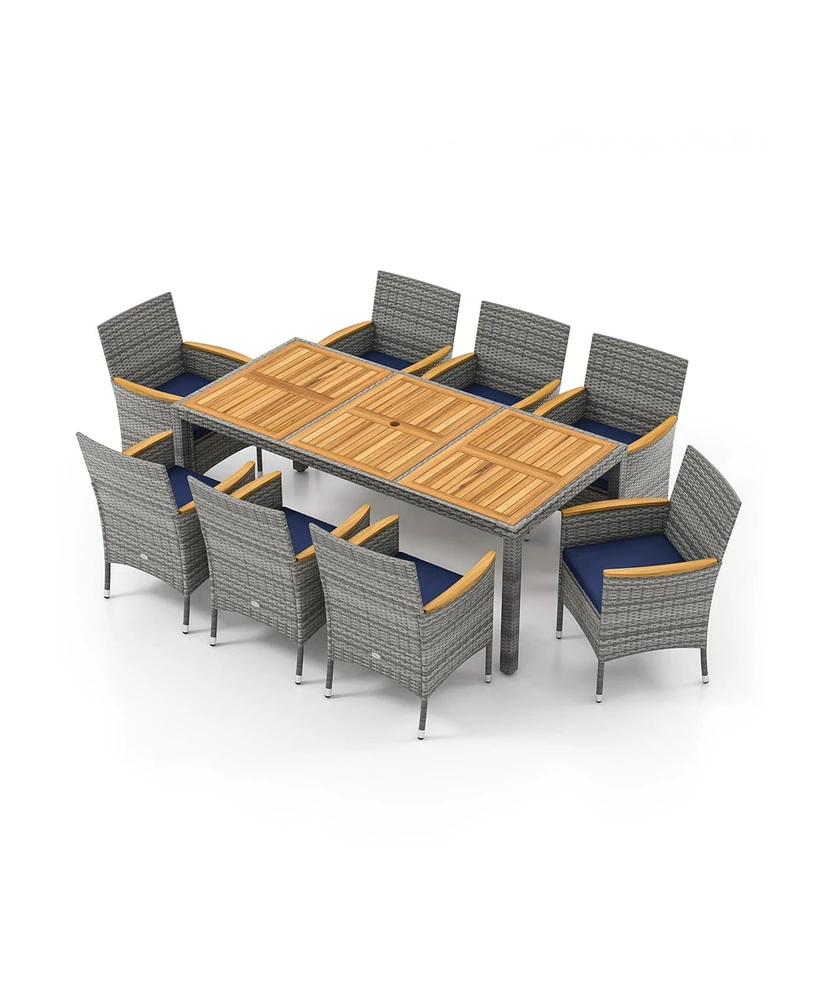 9 Pieces Patio Pe Wicker Dining Set for Deck, Garden and Yard