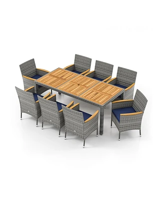 9 Pieces Patio Pe Wicker Dining Set for Deck, Garden and Yard