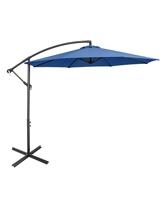 10 Feet Offset Umbrella with 8 Ribs Cantilever and Cross Base-Blue
