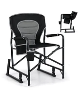 Outdoor Rocker Camping Chair with Dual Springs and Padded Back-Black