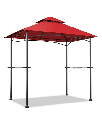 8 x 5 Feet Outdoor Barbecue Grill Gazebo Canopy Tent Bbq Shelter-Red