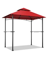 8 x 5 Feet Outdoor Barbecue Grill Gazebo Canopy Tent Bbq Shelter-Red