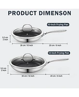 Cooks Standard Hybrid Nonstick Frying Pan Set, 10 and 12-Inch Multi-Ply Clad Stainless Steel 2 Piece Skillet with Tempered Glass Lids, Oven Safe, Comp