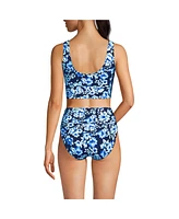Lands' End Women's Tugless Midkini Top and High Waisted Bottom Swimsuit Set