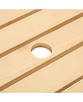 Outdoor 6 Person Picnic Table, 6 person Round Picnic Table with 3 Built-in Benches, Umbrella Hole