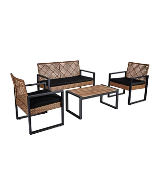 4-Piece Patio Furniture Set Outdoor Balcony Porch Garden Backyard Lawn Furniture Acacia Wood Table Top