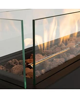 28 in. Tabletop Fire Pit, Propane Gas Fire Pit with Quick Connect Joint, Glass Wind Guard and Lava Rock