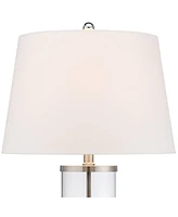 Modern Coastal Style Table Lamps 26" High Set of 2 Fillable Clear Glass Steel Metal White Empire Fabric Shade for Living Room Bedroom Beach House