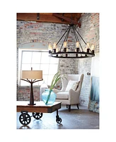 Tremont Mid Century Modern Industrial Table Lamps 31.5" Tall Set of 2 Rich Bronze Iron Burlap Fabric Drum Shade for Living Room Bedroom House Bed