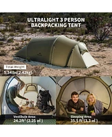 Naturehike Opalus 3 Person Tunnel Tent, Lightweight Backpacking Tent with Vestibule, Double Wall 4 Season Tents for Camping