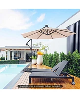 10 Feet Patio Solar Powered Cantilever Umbrella with Tilting System-Beige