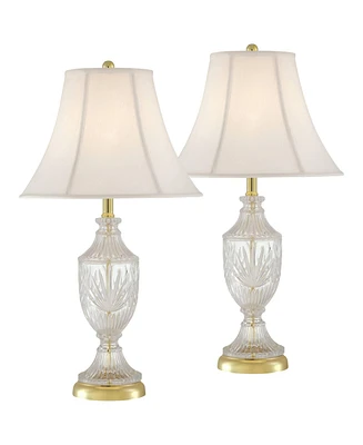 Traditional Glam Luxury Table Lamps 26.5" High Set of 2 Clear Glass Urn Brass Gold Metal White Cream Bell Shade Decor for Living Room Bedroom Hou
