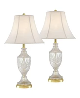 Traditional Glam Luxury Table Lamps 26.5" High Set of 2 Clear Glass Urn Brass Gold Metal White Cream Bell Shade Decor for Living Room Bedroom Hou