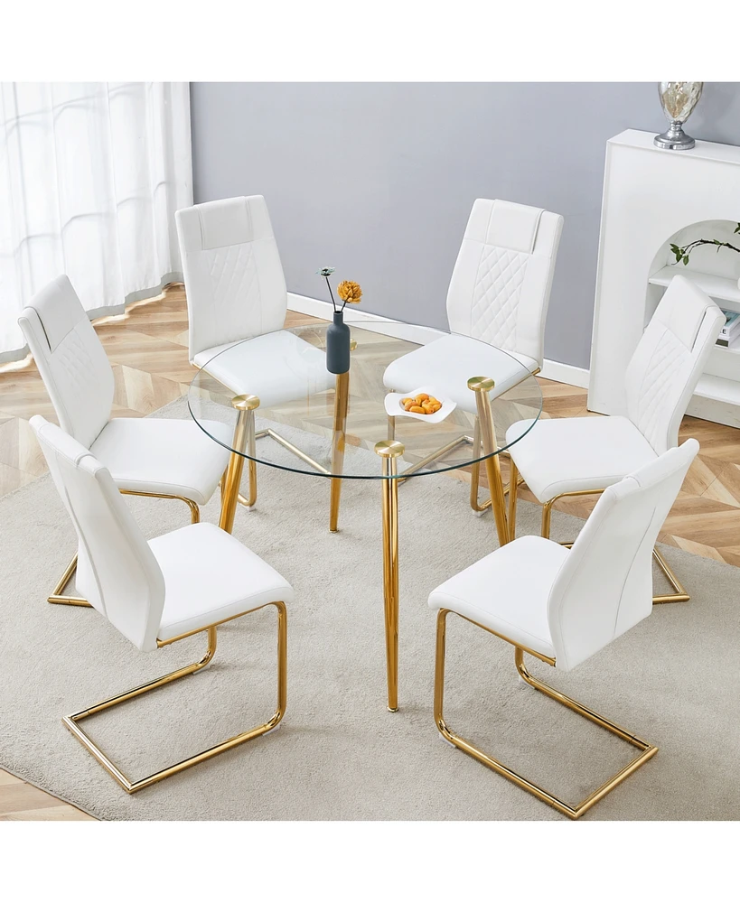 Glass Table & 6 Pu Leather Chairs - Modern & Luxurious