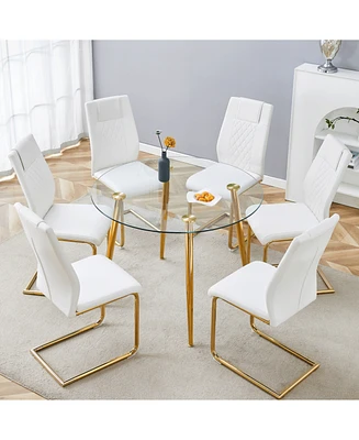 Glass Table & 6 Pu Leather Chairs - Modern & Luxurious