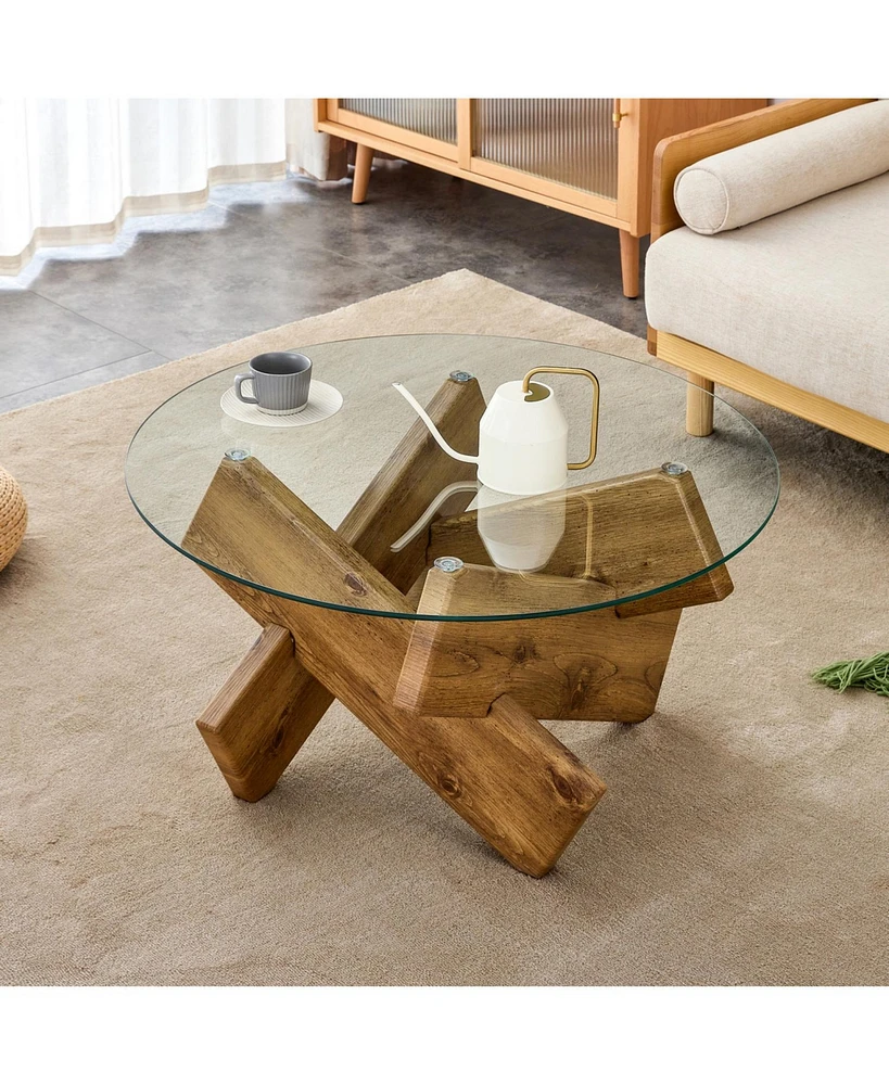 33.4" Modern Circular Glass Coffee Table