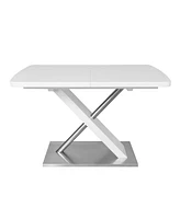 White Extendable Dining Table, Metal Base, 4-6 People