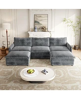 Corduroy -Seater Cloud Couch with Footrests & Cushions