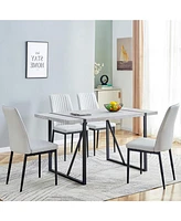 5-Piece Dining Set with Rectangular Table and Faux Leather Chairs (Gray)