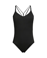 Lands' End Petite Tugless QuickDry V-Neck Multi-Way High Leg One Piece Swimsuit
