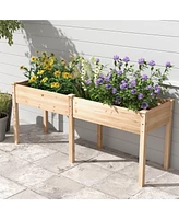 Fir Wood Outdoor Raised Garden Bed with Divider Panel and Drainage Holes