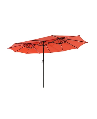15 Feet Twin Patio Umbrella with 48 Solar Led Lights-Orange