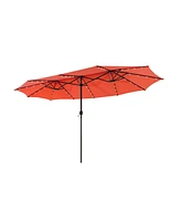 15 Feet Twin Patio Umbrella with 48 Solar Led Lights-Orange