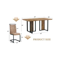 67" Wood Dining Table Set with 6 Brown Chairs