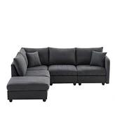 Modern Modular Sectional Sofa w/ Ottoman & Pillows
