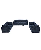 Blue Chenille 3-Piece Sofa & Loveseat Set
